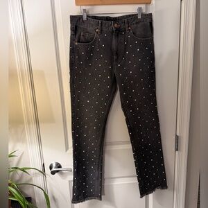 Isabel Marant Gray Crystal Rhinestone Studded Denim Jeans